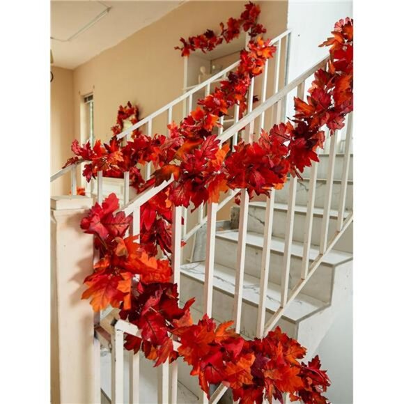 6PCS Artificial Maple Leaf Garland - 5.6Ft Autumn Red Fall Decor - Picture 6 of 8